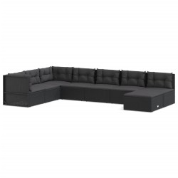 vidaXL 8-tlg. Garten-Lounge-Set mit Kissen Schwarz Poly Rattan