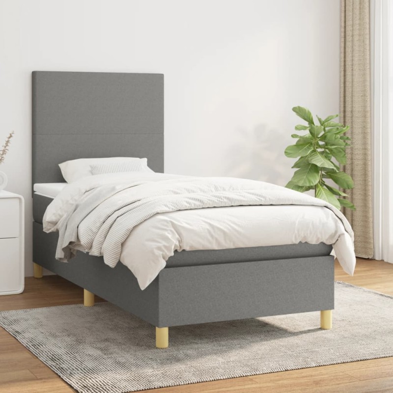 vidaXL Boxspringbett mit Matratze Dunkelgrau 80x200 cm Stoff vidaXL Boxspringbett mit Matratze Dunkelgrau 80x200 cm Stoff
