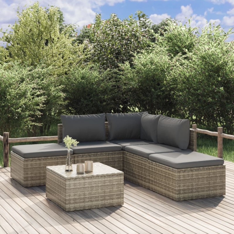 vidaXL 6-tlg. Garten-Lounge-Set mit Kissen Grau Poly Rattan vidaXL 6-tlg. Garten-Lounge-Set mit Kissen Grau Poly Rattan