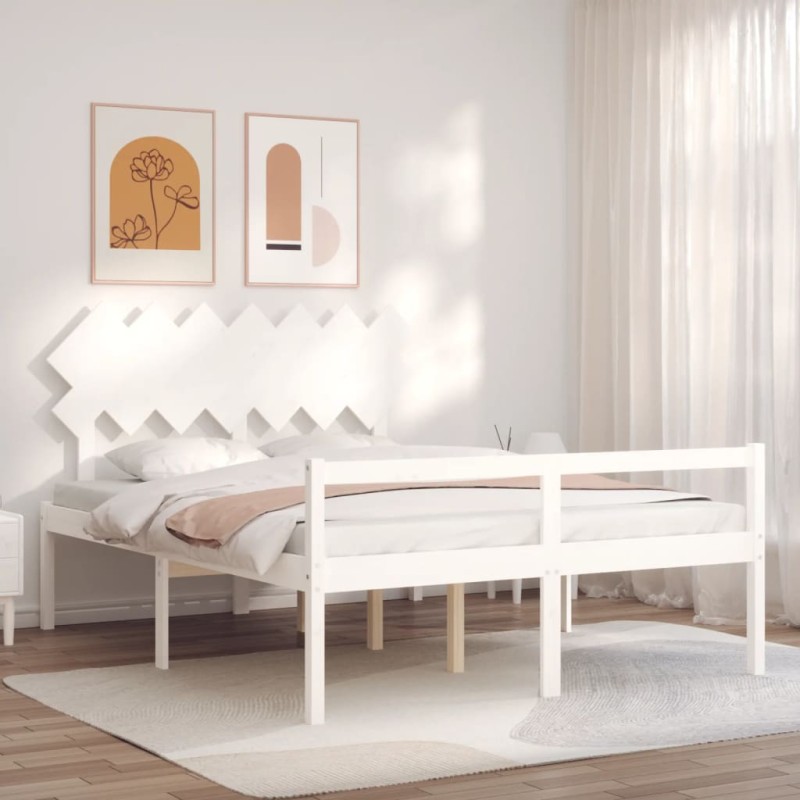 vidaXL Massivholzbett mit Kopfteil Weiß 140x190 cm vidaXL Massivholzbett mit Kopfteil Weiß 140x190 cm