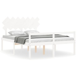 vidaXL Massivholzbett mit Kopfteil Weiß 140x190 cm
