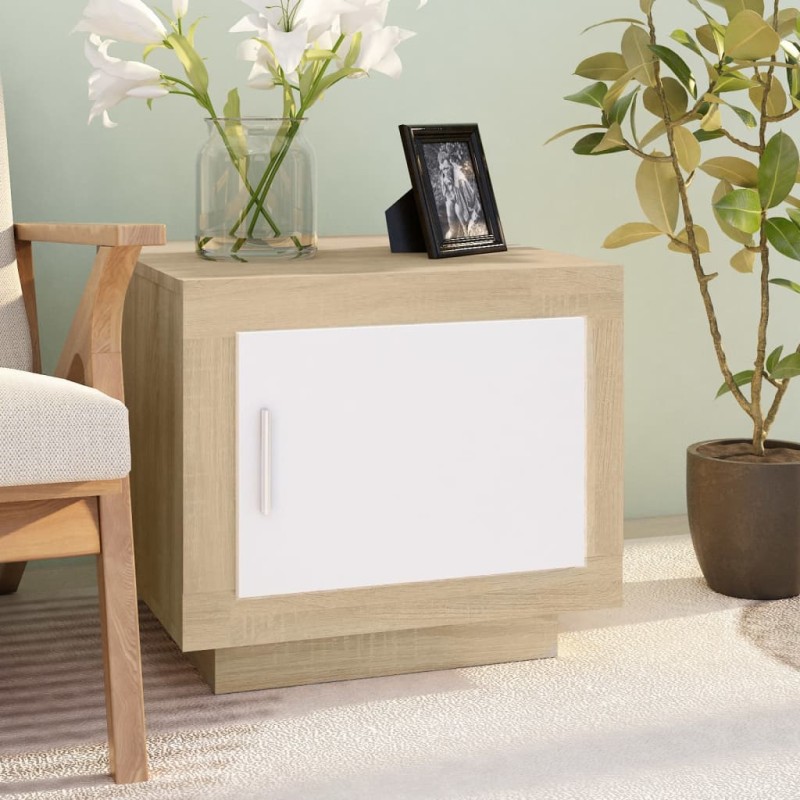vidaXL Couchtisch Weiß und Sonoma-Eiche 51x50x45 cm Holzwerkstoff vidaXL Couchtisch Weiß und Sonoma-Eiche 51x50x45 cm Holzwerkstoff