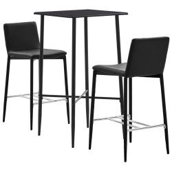 3-tlg. Bar-Set Kunstleder Schwarz