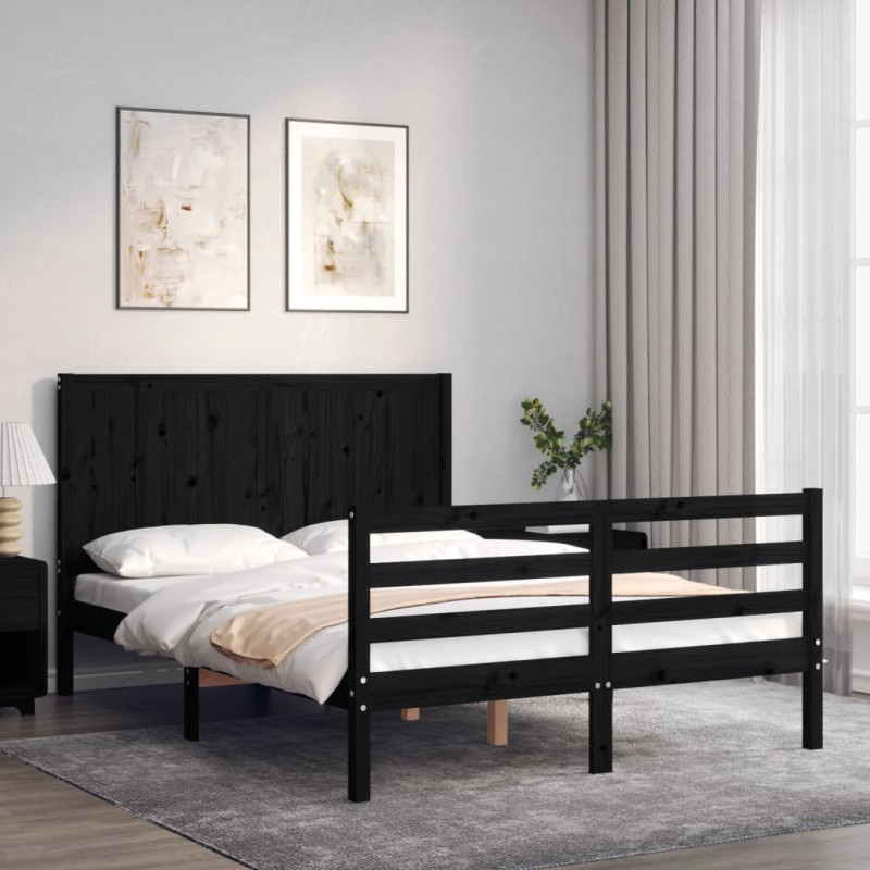vidaXL Massivholzbett mit Kopfteil Schwarz vidaXL Massivholzbett mit Kopfteil Schwarz