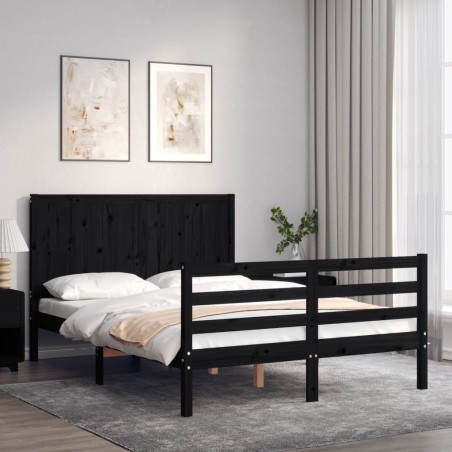 vidaXL Massivholzbett mit Kopfteil Schwarz