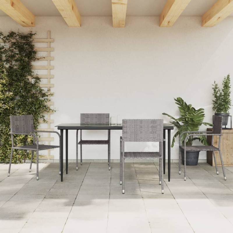 vidaXL 5-tlg. Garten-Essgruppe Grau und Schwarz Poly Rattan und Stahl vidaXL 5-tlg. Garten-Essgruppe Grau und Schwarz Poly Rattan und Stahl