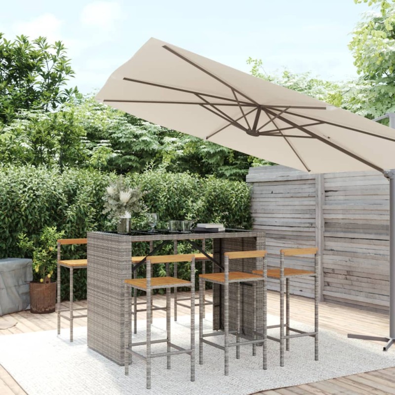 vidaXL 7-tlg. Gartenbar-Set Grau Poly Rattan & Massivholz Akazie vidaXL 7-tlg. Gartenbar-Set Grau Poly Rattan & Massivholz Akazie