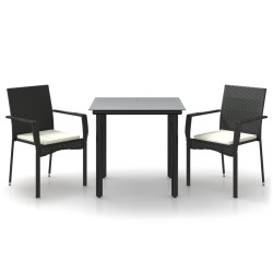 vidaXL 3-tlg. Garten-Essgruppe mit Kissen Schwarz Poly Rattan