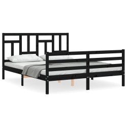 vidaXL Massivholzbett mit Kopfteil Schwarz 160x200 cm