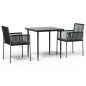 vidaXL 3-tlg. Garten-Essgruppe mit Kissen Schwarz Poly Rattan & Stahl vidaXL 3-tlg. Garten-Essgruppe mit Kissen Schwarz Poly Rattan & Stahl