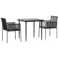 vidaXL 3-tlg. Garten-Essgruppe mit Kissen Schwarz Poly Rattan & Stahl vidaXL 3-tlg. Garten-Essgruppe mit Kissen Schwarz Poly Rattan & Stahl