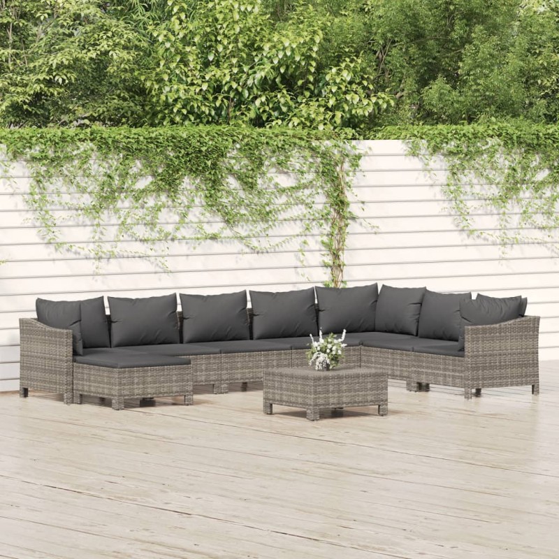 vidaXL 9-tlg. Garten-Lounge-Set mit Kissen Grau Poly Rattan vidaXL 9-tlg. Garten-Lounge-Set mit Kissen Grau Poly Rattan