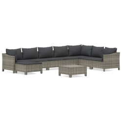 vidaXL 9-tlg. Garten-Lounge-Set mit Kissen Grau Poly Rattan