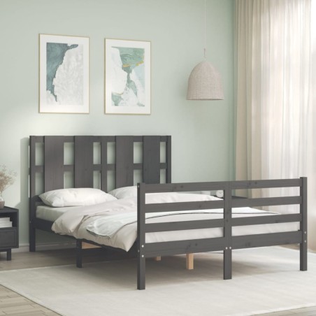 vidaXL Massivholzbett mit Kopfteil Grau 120x200 cm