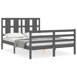 vidaXL Massivholzbett mit Kopfteil Grau 120x200 cm
