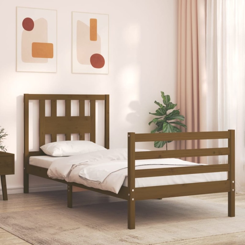 vidaXL Massivholzbett mit Kopfteil Honigbraun 100x200 cm vidaXL Massivholzbett mit Kopfteil Honigbraun 100x200 cm