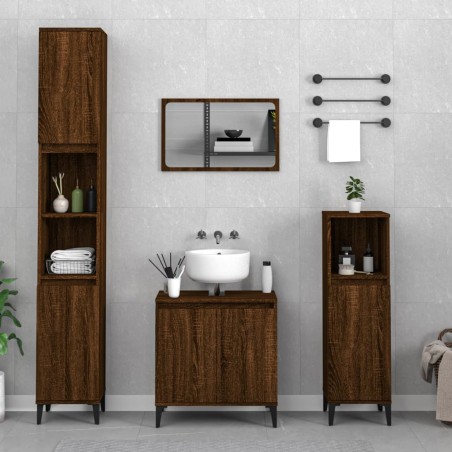 vidaXL 3-tlg. Badmöbel-Set Braun Eichen-Optik Holzwerkstoff