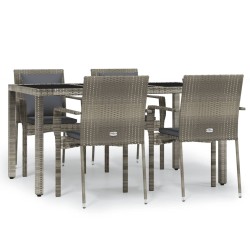 vidaXL 5-tlg. Garten-Essgruppe mit Kissen Grau Poly Rattan
