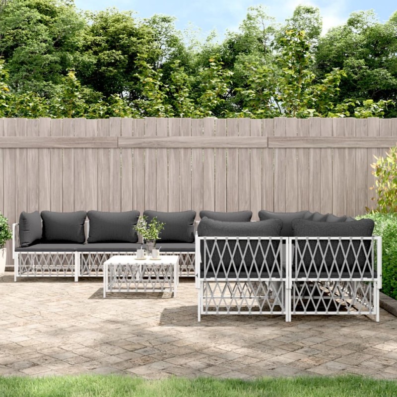 vidaXL 9-tlg. Garten-Lounge-Set mit Kissen Weiß Stahl vidaXL 9-tlg. Garten-Lounge-Set mit Kissen Weiß Stahl