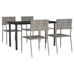 vidaXL 5-tlg. Garten-Essgruppe Grau und Schwarz Poly Rattan und Stahl