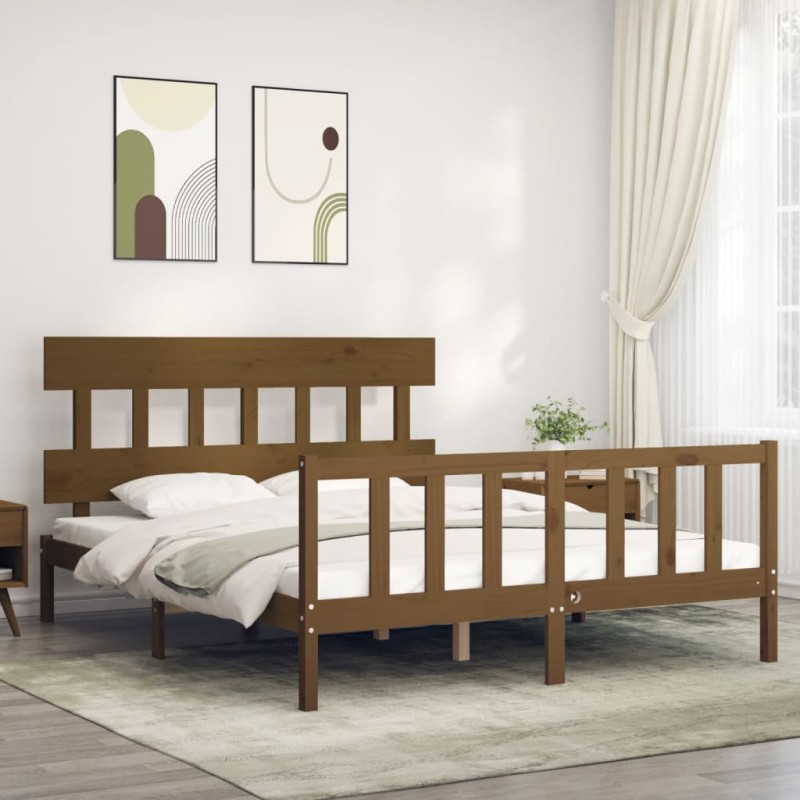 vidaXL Massivholzbett mit Kopfteil Honigbraun vidaXL Massivholzbett mit Kopfteil Honigbraun