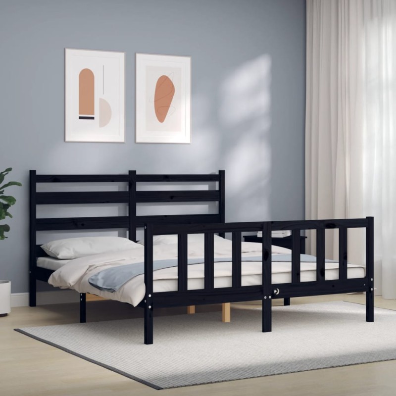 vidaXL Massivholzbett mit Kopfteil Schwarz 160x200 cm vidaXL Massivholzbett mit Kopfteil Schwarz 160x200 cm