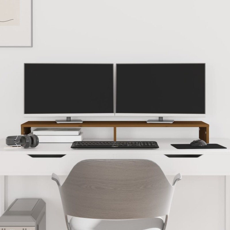 vidaXL Monitorständer Honigbraun 100x27x10 cm Massivholz Kiefer vidaXL Monitorständer Honigbraun 100x27x10 cm Massivholz Kiefer