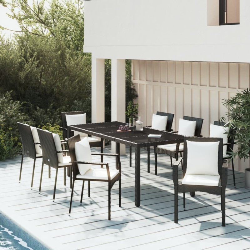 vidaXL 9-tlg. Garten-Essgruppe mit Kissen Schwarz Poly Rattan vidaXL 9-tlg. Garten-Essgruppe mit Kissen Schwarz Poly Rattan