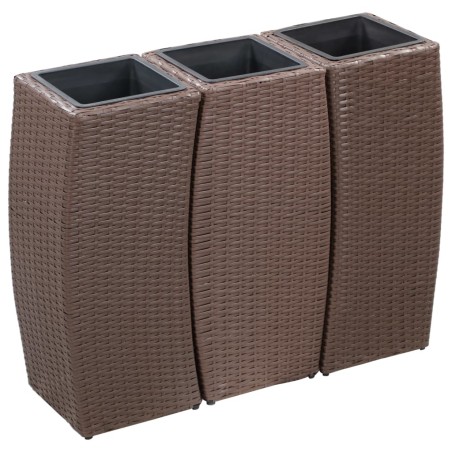 vidaXL Garten-Hochbeete 3-tlg. Poly Rattan Braun