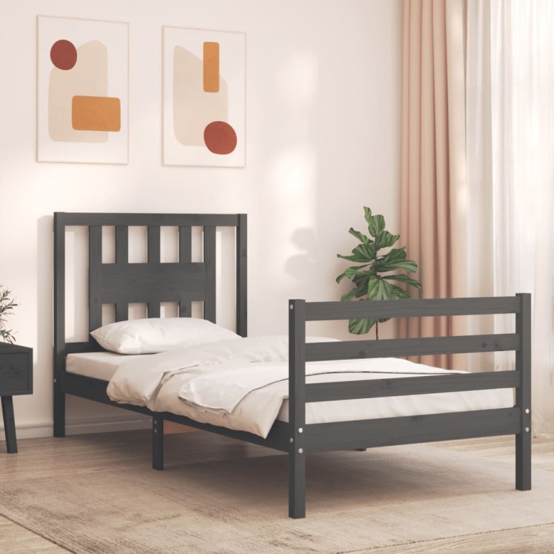vidaXL Massivholzbett mit Kopfteil Grau 100x200 cm vidaXL Massivholzbett mit Kopfteil Grau 100x200 cm