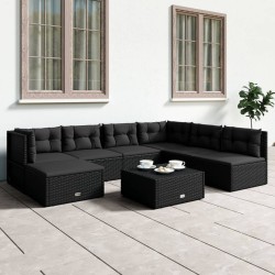 vidaXL 7-tlg. Garten-Lounge-Set mit Kissen Schwarz Poly Rattan