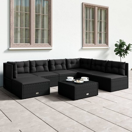 vidaXL 7-tlg. Garten-Lounge-Set mit Kissen Schwarz Poly Rattan