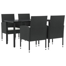 vidaXL 5-tlg. Garten-Essgruppe Schwarz Poly Rattan und Stahl