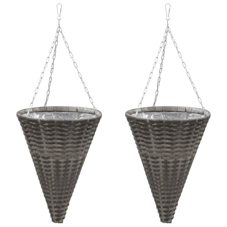 vidaXL Hängepflanzkörbe 2 Stk. Poly Rattan Grau