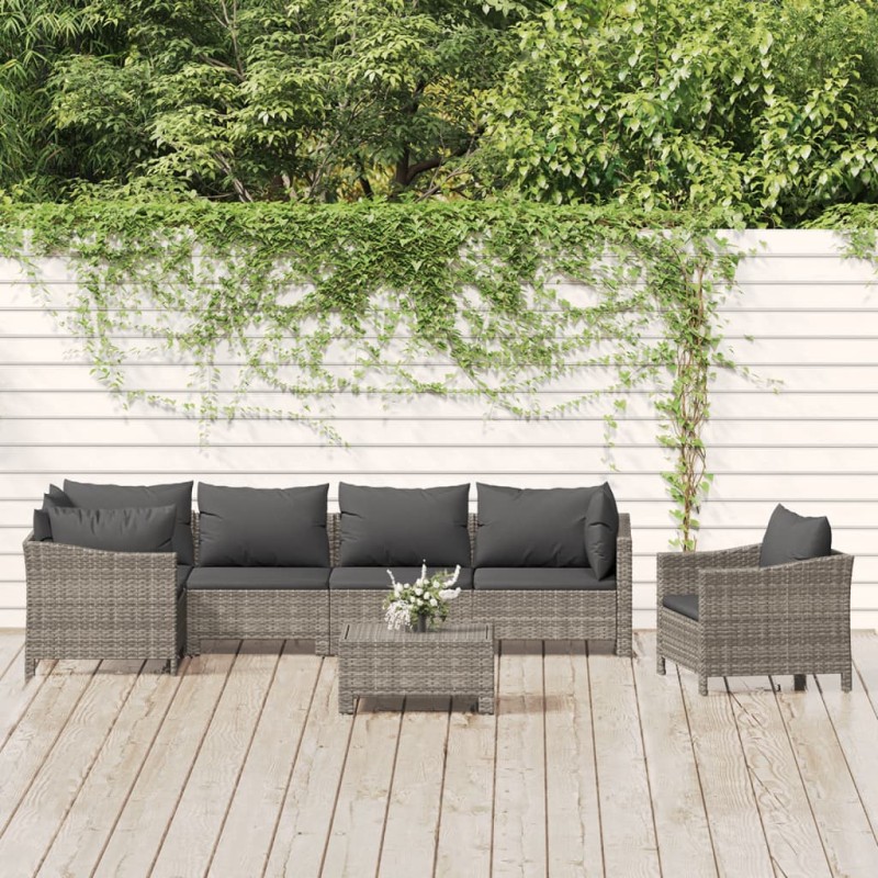 vidaXL 7-tlg. Garten-Lounge-Set mit Kissen Grau Poly Rattan vidaXL 7-tlg. Garten-Lounge-Set mit Kissen Grau Poly Rattan