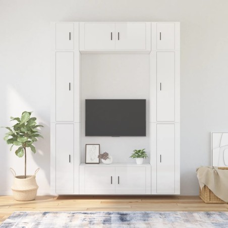 vidaXL 8-tlg. TV-Schrank-Set Hochglanz-Weiß Holzwerkstoff