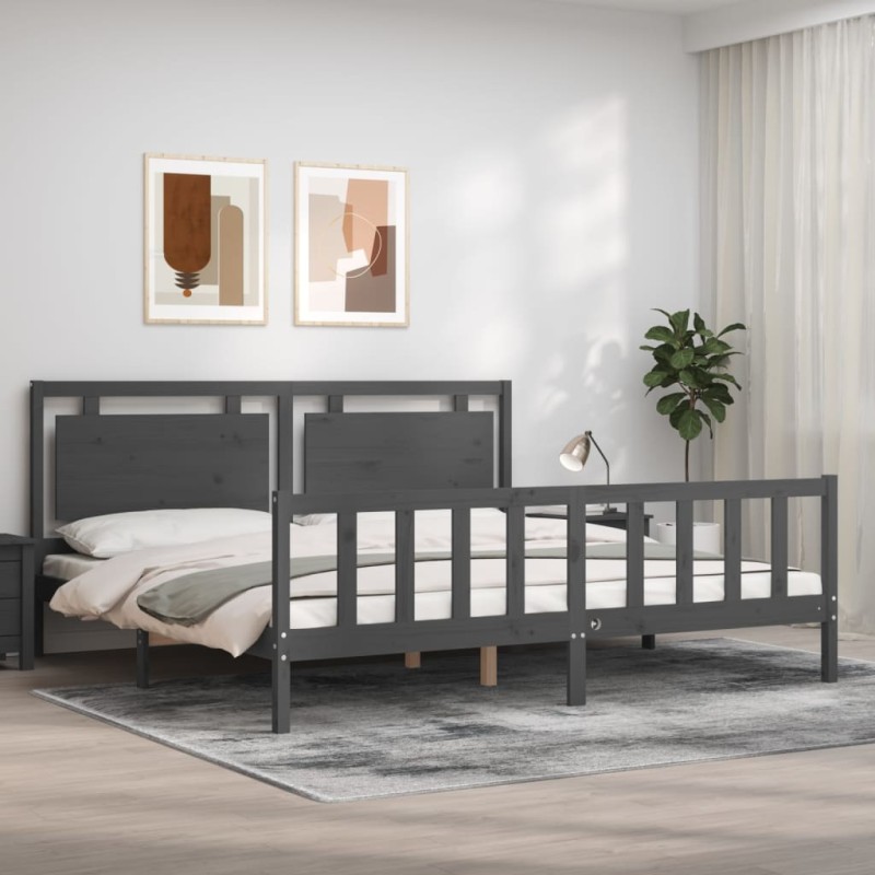 vidaXL Massivholzbett mit Kopfteil Grau 200x200 cm vidaXL Massivholzbett mit Kopfteil Grau 200x200 cm