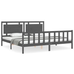 vidaXL Massivholzbett mit Kopfteil Grau 200x200 cm