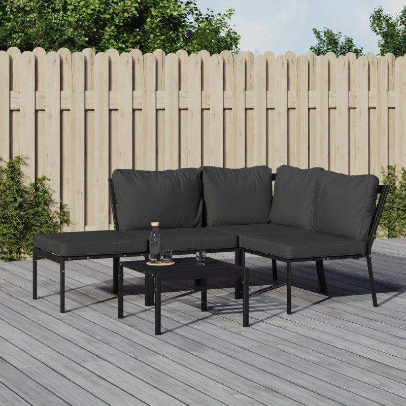vidaXL 5-tlg. Garten-Lounge-Set mit Grauen Kissen Stahl vidaXL 5-tlg. Garten-Lounge-Set mit Grauen Kissen Stahl