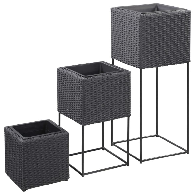 vidaXL Garten-Hochbeete 3-tlg. Poly Rattan Schwarz vidaXL Garten-Hochbeete 3-tlg. Poly Rattan Schwarz