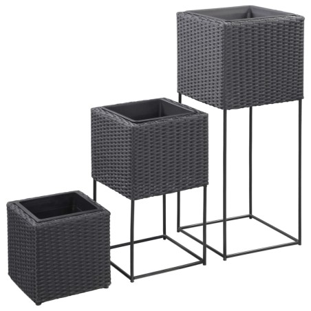 vidaXL Garten-Hochbeete 3-tlg. Poly Rattan Schwarz
