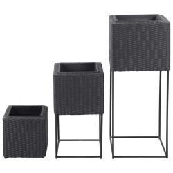 vidaXL Garten-Hochbeete 3-tlg. Poly Rattan Schwarz