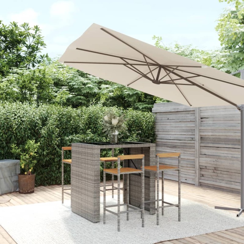 vidaXL 5-tlg. Gartenbar-Set Grau Poly Rattan & Massivholz Akazie vidaXL 5-tlg. Gartenbar-Set Grau Poly Rattan & Massivholz Akazie