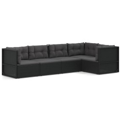 vidaXL 5-tlg. Garten-Lounge-Set mit Kissen Schwarz Poly Rattan