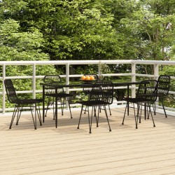 vidaXL 7-tlg. Garten-Essgruppe Schwarz Poly Rattan