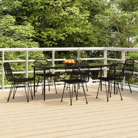 vidaXL 7-tlg. Garten-Essgruppe Schwarz Poly Rattan