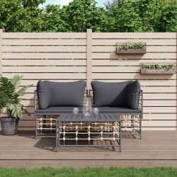 vidaXL 3-tlg. Garten-Lounge-Set mit Kissen Anthrazit Poly Rattan