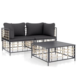 vidaXL 3-tlg. Garten-Lounge-Set mit Kissen Anthrazit Poly Rattan