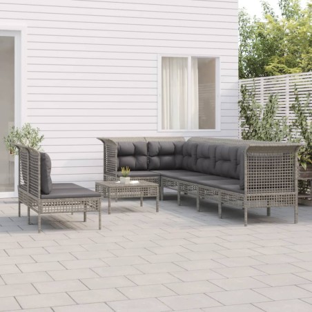 vidaXL 9-tlg. Garten-Lounge-Set mit Kissen Grau Poly Rattan