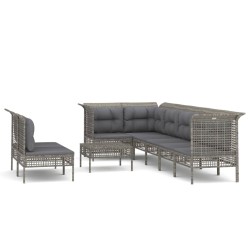 vidaXL 9-tlg. Garten-Lounge-Set mit Kissen Grau Poly Rattan